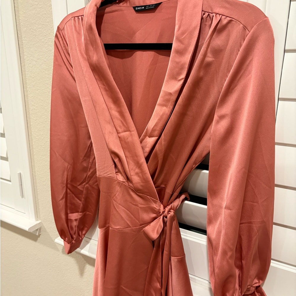 SHEIN Rose Satin Wrap Dress